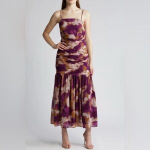 CHELSEA28 - Abstract Print Ruched Dress In Purple Multi Mineral Diffuse - Size S